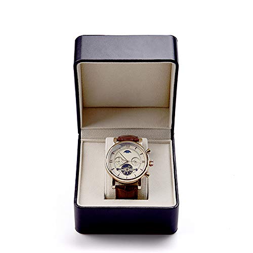 Black PU Leather Single Watch Box with Removable Velvet Pillow | Scratch-resistant watch protection, ideal for home storage, retail display and men women holiday gift - color: BLACK