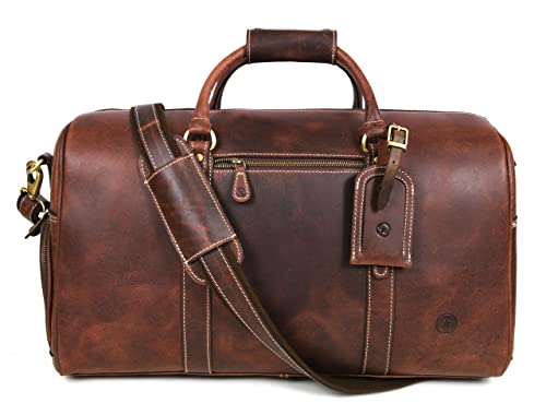 Leather Travel Duffel Bag | Gym Sports Bag Airplane Luggage Carry-On Bag | Gift for Father's Day By Aaron Leather Goods - color: Chestnut