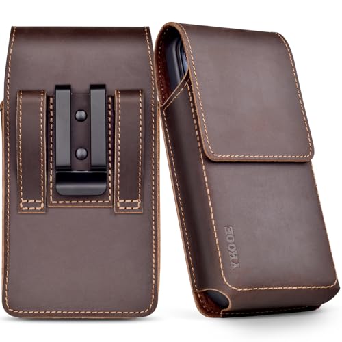 ykooe Genuine Leather Phone Holster Compatible with iPhone 17 16 15 14 13 12 & Pro Models, Galaxy S25 S24 S23 S22 -Belt Clip and Magnetic Closure,Dark Brown, L - color: Dark Brown, size: L