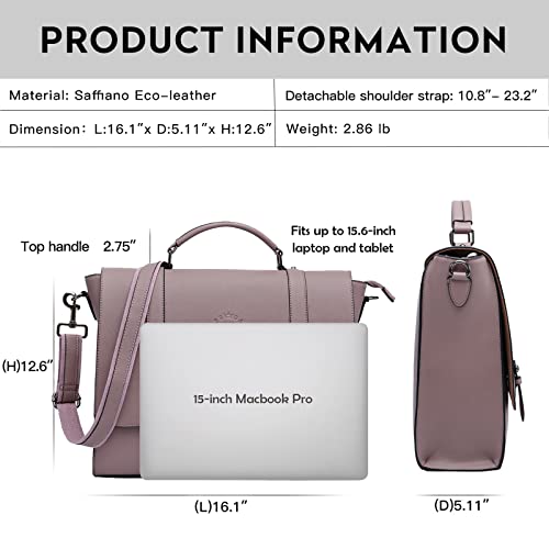 Women's 15.6 Inch Laptop Briefcase, Vintage Purple Saffiano Eco-Leather, 4 Large Compartments, 2 Slip Pockets, 1 Zip-Fastening Pocket - size: 15.6-inch