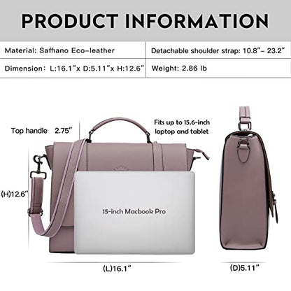 Women's 15.6 Inch Laptop Briefcase, Vintage Purple Saffiano Eco-Leather, 4 Large Compartments, 2 Slip Pockets, 1 Zip-Fastening Pocket - size: 15.6-inch