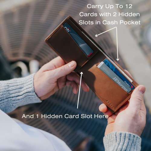 Leather Slim Bifold Wallet With RFID Block Made of Full Grain Leather- The Ambassador (Tan) - color: Tan