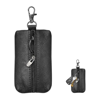 Genuine Leather Key Case, Unisex Car Key Holder Wallet with Key Ring, Universal Zippered Key Pouch Keychain (Black) - color: Black