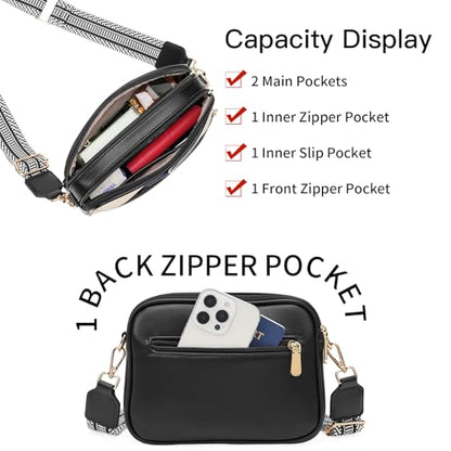 GOIACII Top-Handle Crossbody Bags for Women Soft Leather Trendy Purse Circle Handbags Small - color: C01 Black and White