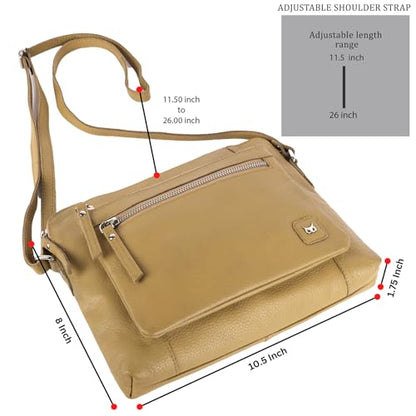Leather Crossbody Bags for Women Small Soft Genuine Pebbled Sling Shoulder Handbag Crossover Purse with Full Adjustable Strap (Khaki Green Nappa) - color: Khaki Green Nappa