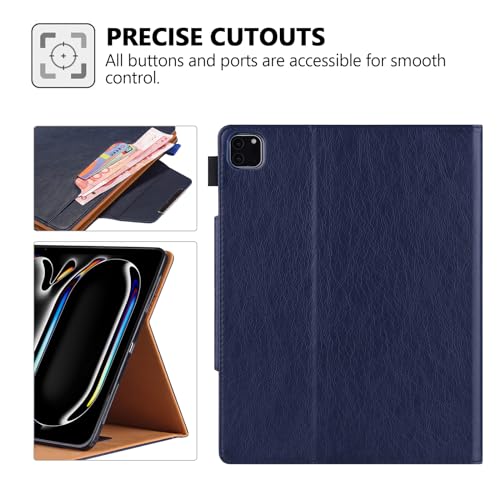 Folio Case for iPad Pro 11-inch M5 2025/M4 2024, Techcircle Anti-Slip Stand PU Leather Soft TPU Back Magnetic Smart Cover with Pencil Holder + Card Slots + Front Pocket, Auto Sleep/Wake, Navy - color: 02 Navy, size: iPad Pro 11 2024-2025