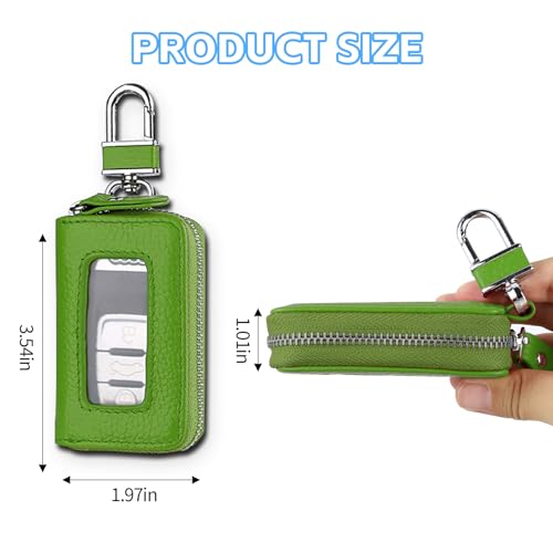 Wuyaoyao Car Key Fob Cover, Genuine Leather Car Key Case Holder with Keychain, Universal Auto Smart Key Protector Case for Men Women (Green) - color: Green