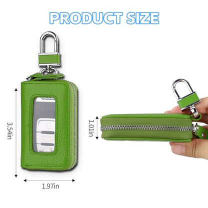 Wuyaoyao Car Key Fob Cover, Genuine Leather Car Key Case Holder with Keychain, Universal Auto Smart Key Protector Case for Men Women (Green) - color: Green