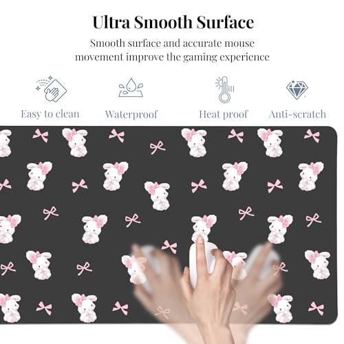 Bow Bunny Desk Mat, Cute Extended Gaming Keyboard Mouse Pad, Large Office Desk Cover Mat Pad Deskmat, Non-Slip Leather Home Office Desk Mat Protector 23.6"x11.8" - color: Bunny, size: S(23.6×11.8 inch)