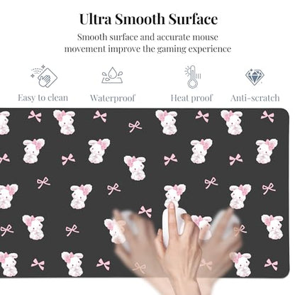 Bow Bunny Desk Mat, Cute Extended Gaming Keyboard Mouse Pad, Large Office Desk Cover Mat Pad Deskmat, Non-Slip Leather Home Office Desk Mat Protector 23.6"x11.8" - color: Bunny, size: S(23.6×11.8 inch)