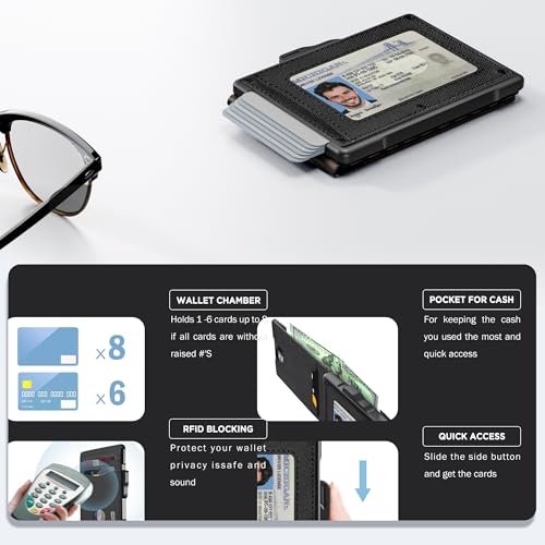 umoven Wallet for Men - Pop Up Case, Cash Slot, and Credit Card Slot - Slim Aluminum Wallet with RFID Blocking, Minimalist Leather Wallet Front Pocket with ID Window (Gravel Black) - color: Gravel