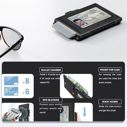 umoven Wallet for Men - Pop Up Case, Cash Slot, and Credit Card Slot - Slim Aluminum Wallet with RFID Blocking, Minimalist Leather Wallet Front Pocket with ID Window (Gravel Black) - color: Gravel