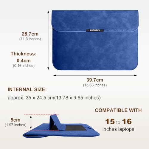 15-16 Inch Laptop Sleeve Case with Stand for MacBook Air 15 - Blue | Leather Bag with Small Case Compatible with MacBook Pro 16/15 M5 M4 M3 M2 M1 Pro/Max, 15" Surface Laptop/HP Dell ASUS - color: Blue, size: 15-16 Inch