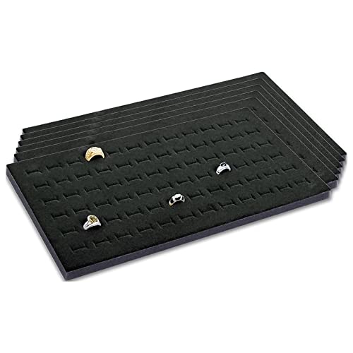 6-Pack Jewelry Display Foam Pad, Tray Insert - 72 Rings Holder Slots - Black Velvet (14x7 Full Size) by TheDisplayGuys - color: Velvet (Black), size: 72 Slots