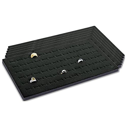 6-Pack Jewelry Display Foam Pad, Tray Insert - 72 Rings Holder Slots - Black Velvet (14x7 Full Size) by TheDisplayGuys - color: Velvet (Black), size: 72 Slots