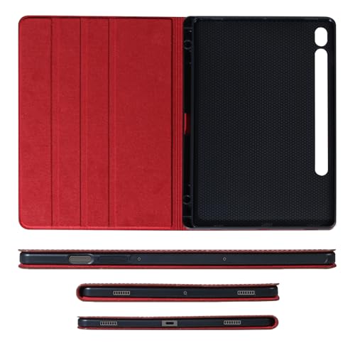 Leather Case for Samsung Galaxy Tab S7/S8 11" 2020/2022 Folio Cover | Genuine Leather Smart Protective Shell Fit X700/X706/T870/T875/T876/T878,S Pen Holder,Auto Wake/Sleep,Shockproof & Drop-Proof - color: Red, size: S7/S8 11 inch