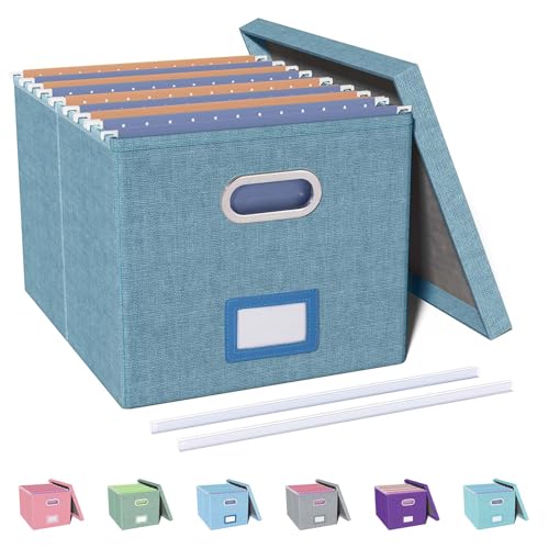File Organizer with Lid, File Box, File Cabinet for Letter File Folder Storage, Hanging File Organizer for Office/Decor/Home,Document Organizer, 1 Pack,Dark-Blue-Box Only - color: Dark-blue, size: 1 pack