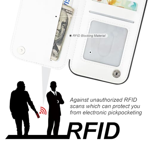 ONETOP for iPhone 14 Pro Wallet Case with Credit Card Holder,White | 360° Rotation Ring Kickstand,Finger Grip,Double Magnetic Clasp,RFID Blocking PU Leather Shockproof Cover for Women Men - color: White