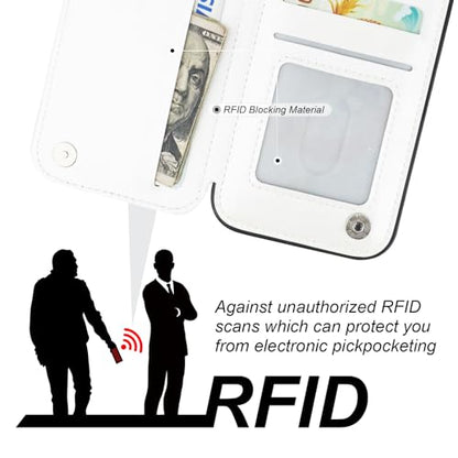 ONETOP for iPhone 14 Pro Wallet Case with Credit Card Holder,White | 360° Rotation Ring Kickstand,Finger Grip,Double Magnetic Clasp,RFID Blocking PU Leather Shockproof Cover for Women Men - color: White
