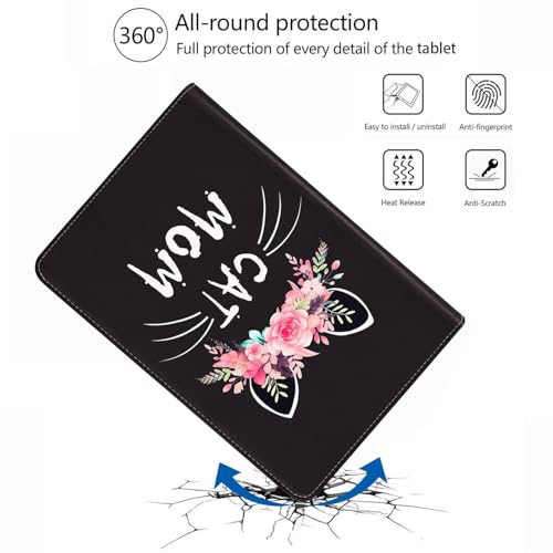Case for Samsung Galaxy Tab S10 Lite/ S10 FE/ S9 FE 5G 10.9 Inch/ S9 11 Inch, Adjustable Stand Auto Wake/Sleep Smart Leather Cover, Floral Cat Mom - color: Floral Cat Mom