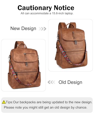 FADEON Laptop Backpack for Women, Vegan Leather 15.6 inch Computer bag | Waterproof Backpack Fits 13 14 inch, Padded Sleeve, Designer Water Bottle Pockets, Luggage Strap for Travel Work School - color: Grey Retro Style