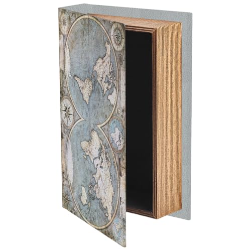 World Map Book Box 9.1 x 5.9 x 2 Inch Faux Book Boxes Vintage World Map Pattern Decorative Storage Organizers for Jewelry Trinket Wedding Keepsake Photos Home Office Bookshelf Decoration - color: Map