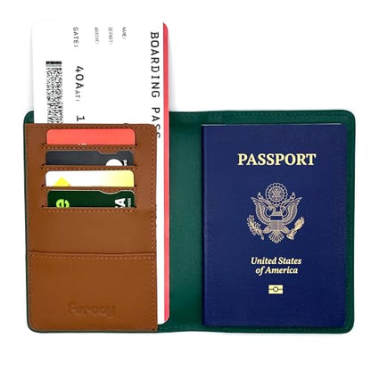 Slim Nappa Leather RFID Blocking Passport Cover (Green/Brown) | Genuine Leather Passport Holder for Men and Women - color: Green / Brown