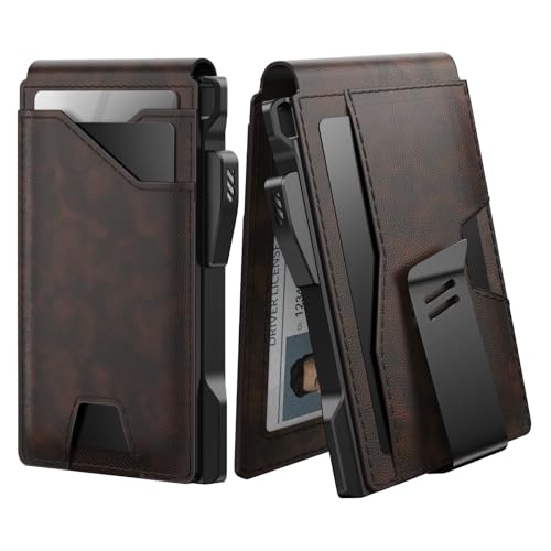 typecase Tactical Wallet for Men Card Holder: Pop Up Card Case, Genuine Leather, Smart, RFID Blocking, Slim, Minimalist, Thin, Front Pocket - 9-13 Card Capacitiy, ID Window, Money Clip (Deep Brown) - color: Deep Brown