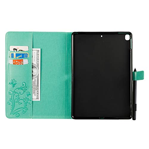 for iPad 9th/8th/7th Generation Case 10.2" 2021/2020/2019,iPad Air 3rd Gen 10.5" 2019/iPad Pro 10.5 Case with Stand/Pencil Holder [Auto Wake/Sleep] Embossed PU Leather Cover, Green Butterfly - color: 04# Green Butterfly