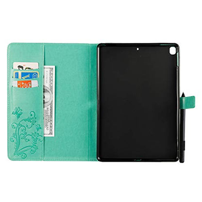 for iPad 9th/8th/7th Generation Case 10.2" 2021/2020/2019,iPad Air 3rd Gen 10.5" 2019/iPad Pro 10.5 Case with Stand/Pencil Holder [Auto Wake/Sleep] Embossed PU Leather Cover, Green Butterfly - color: 04# Green Butterfly