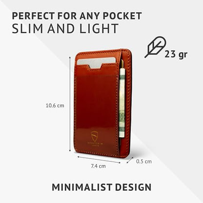 Vaultskin BRIXTON Slim Top-Grain Leather Card Wallet with ID Window, RFID | Small thin minimalist front pocket credit and cash holder case for men, women and ladies, scan-proof blocking, everyday carry - color: Chestnut Brown