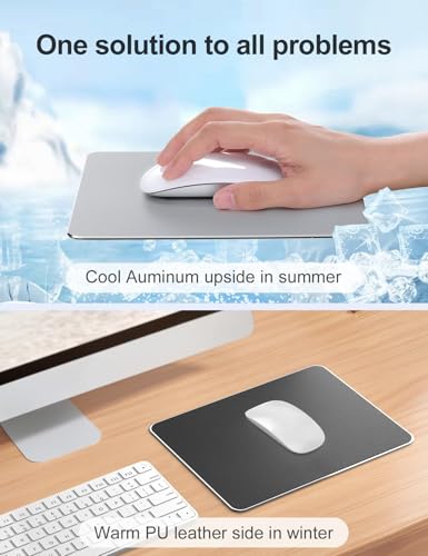 Vaydeer Hard Metal Aluminum Mouse Pad Clear Modern Smooth Magic Ultra Thin Double Side Design Mouse Mat Waterproof Fast and Accurate Control Compatible for Gaming and Office, Silver, 11.81X9.45 Inch - color: Silver, size: 11.8L x 9.5W inches