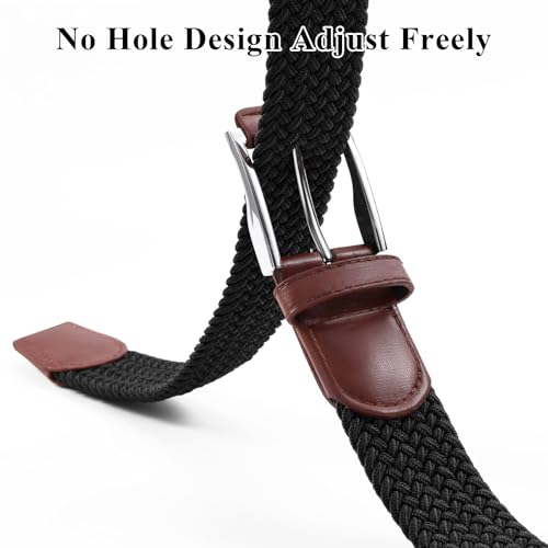 XZQTIVE Braided Stretch Belt Mens Gift Elastic Woven Belt for Golf Casual Pants Shirts Jeans - color: Black With Coffee Leather, size: Fit Waist 43-48in