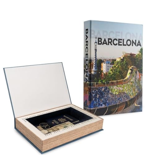 Barcelona Faux Book Storage Box - Storage Books (12x8x1.5”) | Faux Books for Keepsakes Stylish – Durable and Functional Fake Decor Books – Travel-Inspired Home Décor (12 x 8 x 1.5”) - style: Barcelona