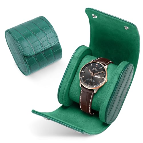 PU Leather Watch Roll Case Organizer-Secure Storage with Removable Pillows & Solid Dividers, Portable Men's Watch Display Case for Home, Travel, and Anniversary Birthday (Green-1 Slot) - size: Green-1 Slot