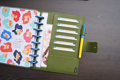 Moterm Leather Cover for Half Letter/Junior Discbound Planner, with Back Pocket (Pebbled-Olive) - color: Pebbled-olive