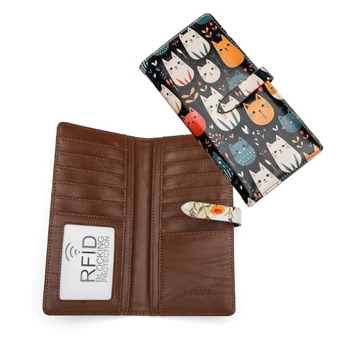 Slim Wallets for Women Credit Card Holder RFID Bifold Clutch Long Ladies Billfold Wallets with Zipper Coin Pocket ID Window Pile Cat - color: Pile Cat