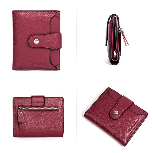 BOSTANTEN Leather Womens Wallet Small RFID Blocking Credit Card Holder | Removable ID Window, Zipper Coin Pocket, Bifold, Minimalist, Fits Small Purses, Daily Use, Ladies Gifts, Red - color: 2-red pebble