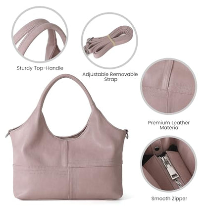 KOGTLA Medium Vegan Leather Purses for Women with Detachable Satchel Strap, Ladies Handbags, Tote Hobo Bags with Two-Handle - color: Pink