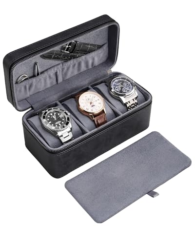 ProCase 3-Slot Watch Travel Case for Men, Portable Watch Holder -Darkgray | PU Leather, Compact Small Travel Carrying Box, Storage Case for Luxury Watches & Smartwatches with Jewelry Compartment - color: Darkgray, size: 3-Slot