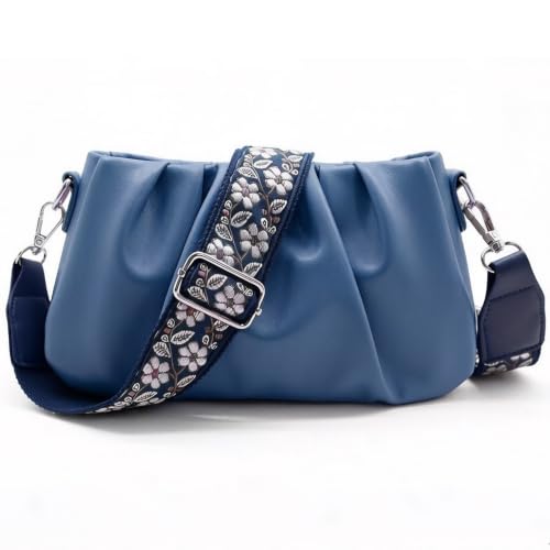 Adjustable Blue Purse Strap with Blue Leather End - 1.5" Wide Handbags, Camera, Guitar, Phone & Crossbody Bag Replacement Shoulder Straps(Silver Hardware) - color: Blue Strap-Silver hook-B07