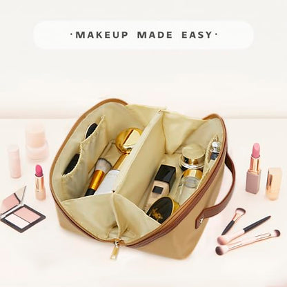 Travel Makeup Bag – Large Cosmetic Organizer with Waterproof Nylon, Smooth Double Zipper & Tear-Resistant Lining, Toiletry Pouch for Women (Khaki) - color: 05-Khaki