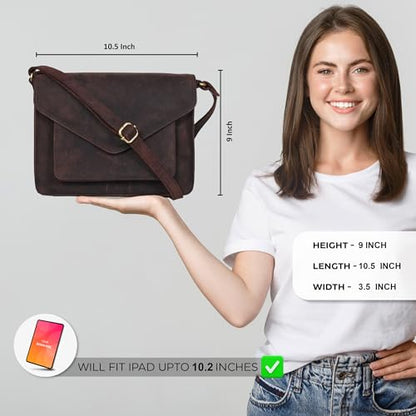 Ozora Genuine Leather Crossbody Purse for Women, Shoulder Bag - color: Brown Hunter