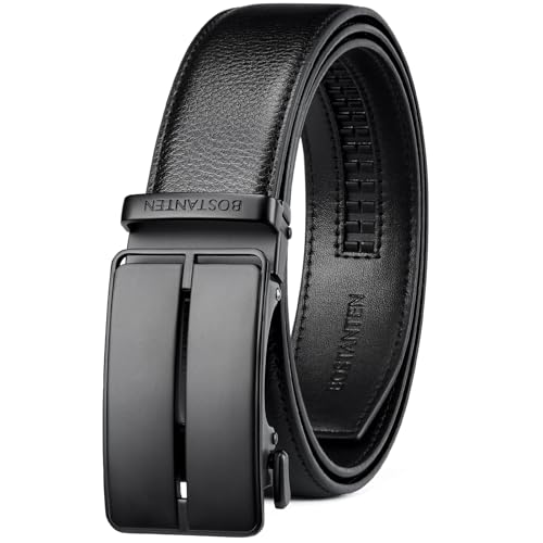 BOSTANTEN Ratchet Belts for Men Leather Trim to Fit 1 3/8“ Gift Boxed | Micro-Adjustable Buckle, Smooth Sliding, Customizable Fit, Holeless, Dress and Casual - color: 022 - Black, size: 36"-42" Waist Adjustable