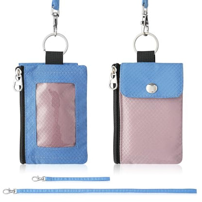 Artpaxy Minimalist Wallet For Mens Womens, Keychain RFID Blocking Zipper Small Wallet with ID Window 2 Lanyards,Water Resistant Travel Cash Card Coin Case Boys Girls - color: Light pink purple+Light blue