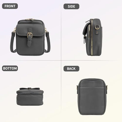Crossbody Leather Bag,Double Layer Large Capacity Messenger Bag for Women,Retro Faux Leather Built in Anti Theft Bag - color: Gray