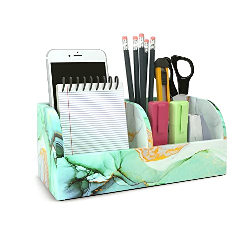 PU Leather Supply Organizer,Remote Control Holder Multifunctional Office Stationery Storage Box Organizer,Pencil Holders Organizers Table Top Desktop Desk Accessories(1-Splash Ink) - color: 1-Splash Ink2