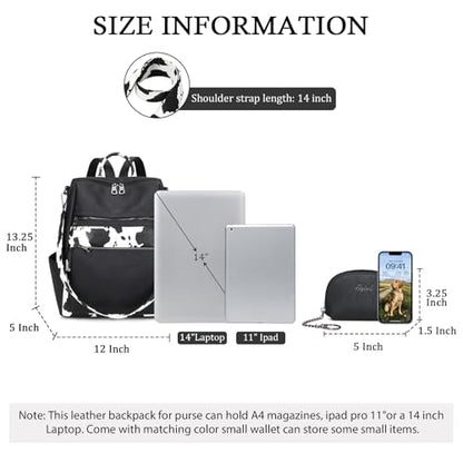 AGLOD Leather Backpack Purse for Women Designer Ladies Shoulder Bag Fashion Faux Work Travel Handbags - color: Cow Black