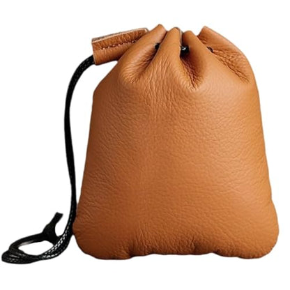 4.7 Inch Mini Genuine Leather Drawstring Coin Purse Vintage Leather Change Bag Cowhide Jewelry Storage Pouch Waterproof Dice Holder Bag for Men Women Earphone Earring Money - style: Style 2