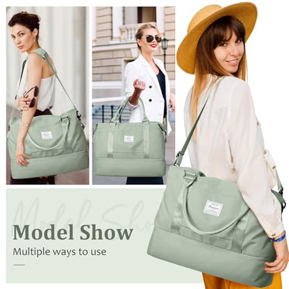 Weekender Bags for Women, Personal Item Travel Bag with Shoes Compartment | Overnight Travel Duffel Bag with Toiletry Bag, Airplane Friendly Carry-On Bag - color: Light Green, size: Large